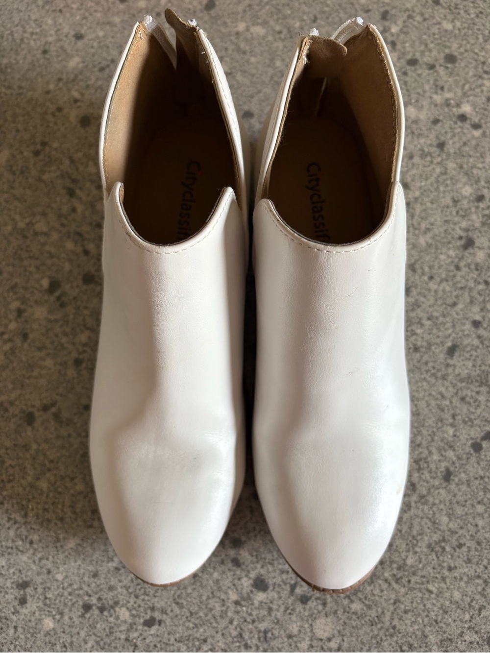 Cityclassified White Leather Ankle Booties — Minimal Slip-On Design Size 7